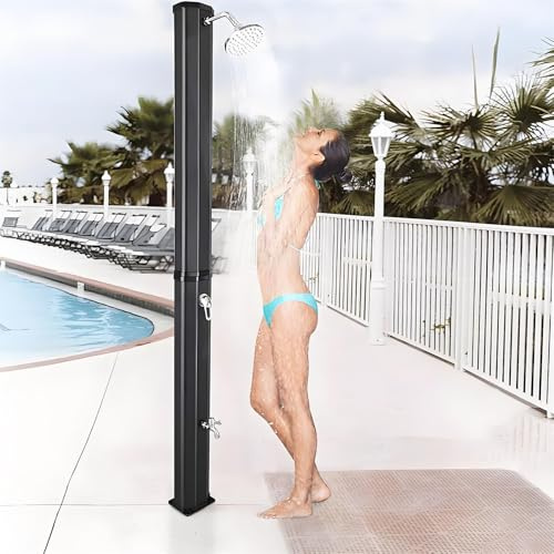 Fristående soluppvärmd utomhusdusch, 38 l, med 360° svängbart duschhuvud, trädgårdsslanganslutning och fotdusch för pool och strand