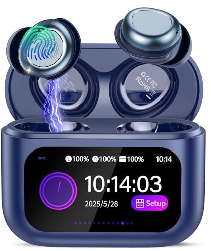 Wireless Sleep Earbuds with Smart Touch Screen, Bluetooth 5.4 Headphones In Ear with ENC Noise Cancelling Mic, 48H Sleep Headphones with 5 EQ Modes, HiFi Stereo IP7 Waterproof Mini Ear Buds, Blue