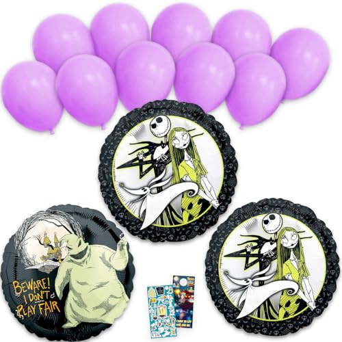 Paquete de 13 globos de Pesadilla antes de Navidad, paquete con 3 globos de aluminio, globos de cumpleaños, calcomanías, más, decoraciones de globos de El extraño mundo de Navidad para fiestas, niños