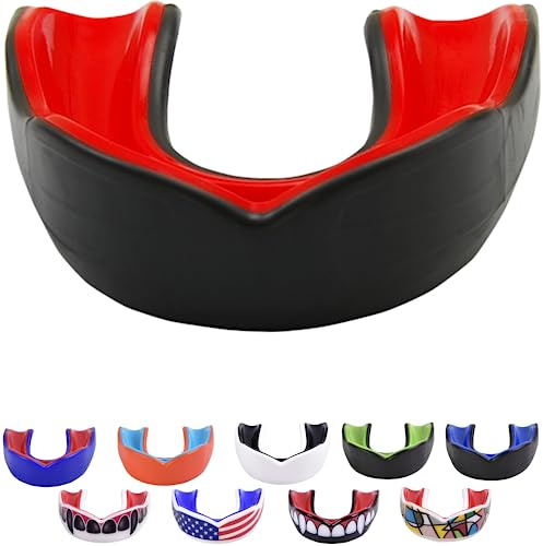 Oral Mart Black/Red Adult Gum Shield - Sports Mouth Guard for Karate, Boxing, Martial Arts, Football, MMA, Sparring, Hockey, Rugby, BJJ, Muay Thai,Soccer