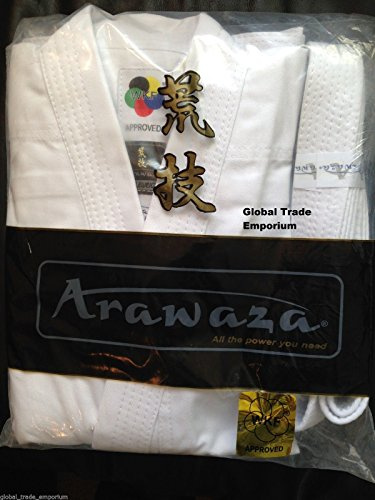 NEW ARAWAZA WHITE ADULT WKF KARATE SUIT GI UNIFORM MIDDLEWEIGHT 10oz