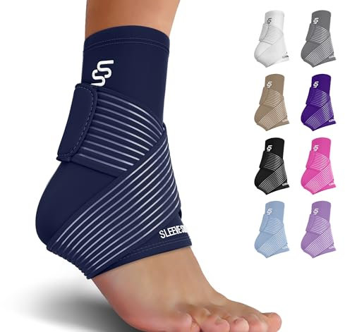 Sleeve Stars Ankle Brace for Women & Men, Ankle Wrap for Sprain, Compression Sleeve for Plantar Fasciitis Relief, Easy Customizable Support: w/Removable Strap (Single/M:10-12/Navy Blue)