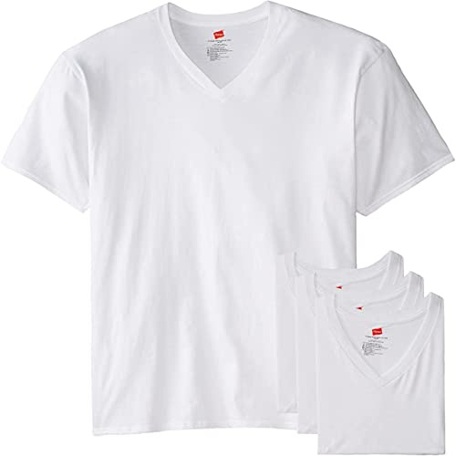 Hanes Men's V-Neck Undershirts, Tag-Free 100% Cotton Multipack Tall Size Basics Soft T-Shirts, XX-Large Tall, White