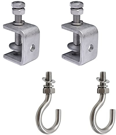 UFURMATE C-Klemme, 2 Edelstahl-C-Klemmen mit 2 Edelstahl-M8-Schraubhaken