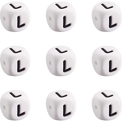 FASHEWELRY Silikonperlen mit Buchstaben L, 12 mm, Alphabet, Abstandshalter für selbstgemachte Armbänder, Halsketten, Ohrringe, Schmuckherstellung, 2 mm Loch, 10 Stück