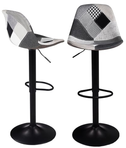 IDMarket - Set di 2 sgabelli da bar design con motivo patchwork nero, grigio y bianco KARL