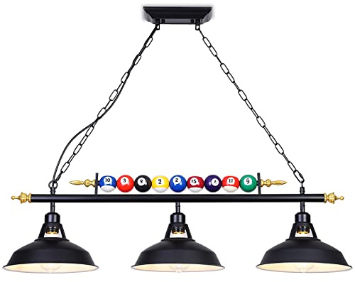 Mcacggo 3-Light Billiard Pool Table Lights Hanging Over Pool Table, Black Matte Metal Shades with Billiard Ball Decor, for Billiards Room, Snooker Table, Kitchen Island
