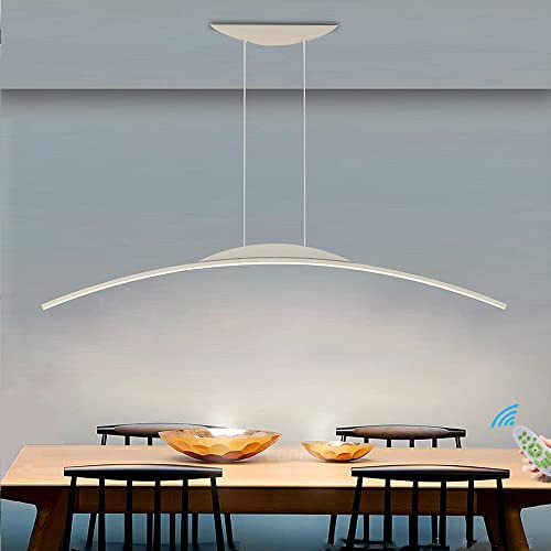 Lámparas Colgantes Regulable Comedor Lampara LED Moderna Cocina Sala de Estar Lámpara Colgante Altura Ajustable Arco Lámpara Colgante para Dormitorio Oficina Control Remoto Lámpara (L120CM, Blanco)