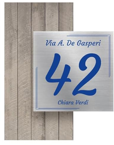 Numero Civico Esterno Personalizzato in Alluminio, Made in Italy - Targa Personalizzabile con Via, Numero Civico e Comune - Protezione al Raggi UV e Antiruggine (15 x 15 cm, ARGENTO SPAZZOLATO)