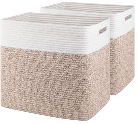 OIAHOMY Storage baskets for Shelf, Large Collapsible Storage Bins, Blanket Basket Living Room, 16.5 x 13 x 15 Inches-Pack of 2-Brown