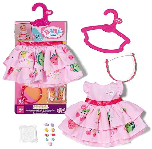 BABY born Vestido Pin-Play - Set de Vestido para muñeca & Diadema - para Todas Las muñecas de 43 cm - Incluye Pines para Decorar & Caja de Almacenamiento - Ropa de muñeca