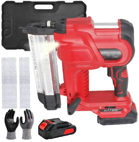 pedenencelia Clavadora Eléctrica 21 V,Clavadora Inalámbrica,Grapadora De Clavos De Calibre 18 2 En 1,Clavos Rectos/En Forma De U,para Tapicería Y Carpintería,con Guantes,1 Batería Y 400 Clavos,Red