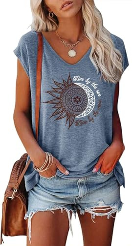 Teesho T-shirt/débardeur/tunique/haut pour femme, élégant, décontracté, longue, à manches courtes, pour l'été, le sport