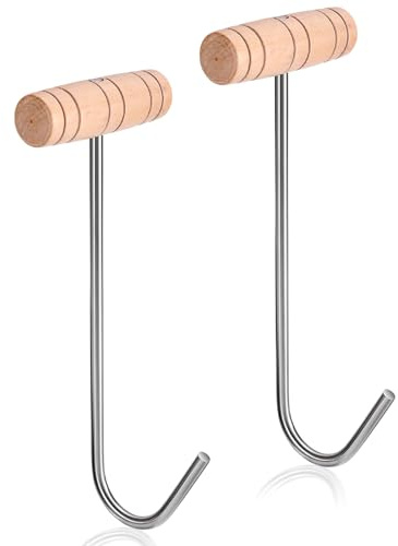 OGANAZI 2 PCS Boot Pulls with Wooden Handle Boot Hooks Long Shoes Pull Stainless Wooden Cowboy Boot Hooks for Men and Women