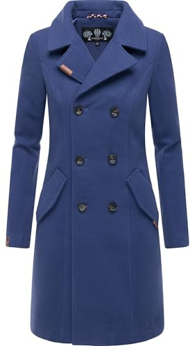 MARIKOO Damkappa i ullrock-utseende lång trenchcoat med reversekrage Nanakoo XS-5XL, Blå violett, XS