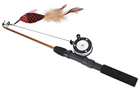KIMISS Interactive Cat Teaser Wand Toy - Kattfiskespö med Fjäderpåfyllning - Husdjursmaterial/Katter/Leksaker/Fjäderleksaker