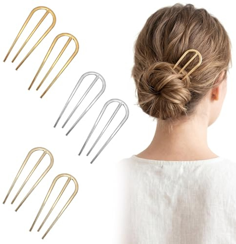 6 Stück French Hair Pin Metall – Französische Haarnadeln in Gold & Silber, U-förmige Haargroß für alle Haartypen, French Twist Haarstäbe für Damen & Mädchen, Perfekt für Hochsteckfrisuren & Brautfrisu