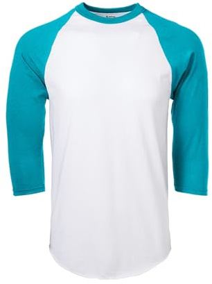 Soffe Mens Baseball Jersey T-Shirt, White/Teal, Medium