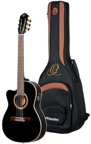 Ortega RCE138-T4BK-L - Chitarra da Concerto per Mancini, con Cutaway, Cassa Thinline (4/4), Custodia e Fascia, Colore: Nero