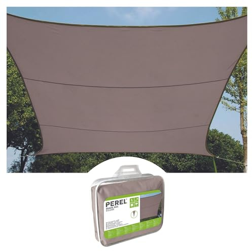 Perel Toldo Vela 3.6 x 3.6 m, Cuadrado para Jardin y terraza, Poliester Repelente al Agua 160 g/m2, Proteccion UV 90%, Transpirable, Taupe