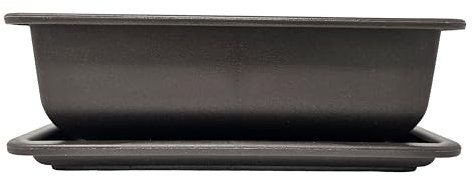 Genki-Bonsai Pflanzschale 22 x15,5 x 7,5 cm aus Kunststoff – rechteckiger Pflanzkübel mit Untersetzer, frostbeständig, mit Drainagelöchern – für Bonsai, Kräuter, Zimmer- & Balkonpflanzen