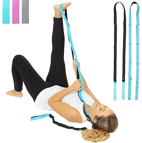 Vive Stretch Strap - Leg Stretch Band to Improve Flexibility - Stretching Out Yoga Strap - Exercise and Physical Therapy Belt for Rehab, Pilates, Dance and Gymnastics with Workout Guide Book (Teal)