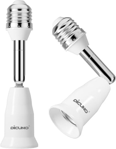 DiCUNO Light Socket Extender, E26 Light Bulb Extender, 4.5 Inch Extension, Adjustable Socket Extension Adapter, 180° Bendable, 350° Rotatable, Medium Screw Base, 2-Pack