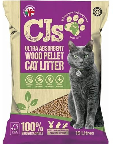 Cj's PREMIUM WOOD CAT LITTER 5L 15L 30L - VIRGIN WOOD PELLETS ULTRA ABSORBENT (15L)