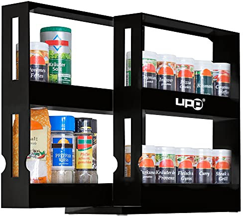 UPP Gewürzregal ausziehbar I Praktisches Schrank Ordnungssystem sorgt für Ordnung in Bad und Küche I Ausziehbares Nischenregal als Schrankeinsatz oder direkt auf die Arbeitsplatte [Schwarz] 535 45 EU