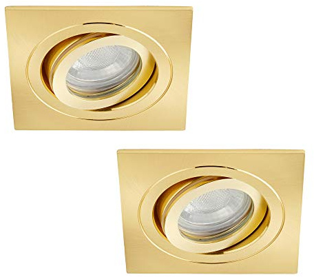 LITECRAFT Recessed Downlight Tiltable Square IP65 Rated Spotlight - (Satin Brass, Pack of 2)