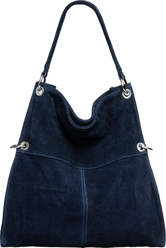Caspar Große Vintage Leder Schultertasche Damen Handtasche aus weichem Wildleder - PREMIUM LINE - Modell No.805 - Made in Italy