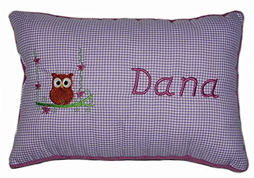 Momelie Lila Schmusekissen * Kuschelkissen * Eule * mit Namen Bestickt * 25 x 40 cm * SK-li_0024