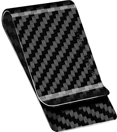 MONOCARBON Carbon Fiber Money Clip Wallet for Men- Minimalist Money Holder - Strong Elastic Clip for Cash, Slim and Durable (Twill Glossy Black)
