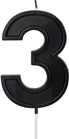 LUTER 3,94 Zoll Übergroße Geburtstagskerzen, Schwarze Geburtstagstortenkerzen Zahlenkerze Kerze Geburtstag Birthday Candles für Hochzeit Party Kinder Erwachsene Nummer 3