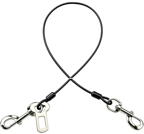 Mi Metty Hunde Sicherheitsgurt Stahldraht Bissfester Hundegurt fürs Auto Universalstecker Hundesicherheitsgurt für Hunde Katzen Haustier (Schwarz, 24 inch/60 cm)