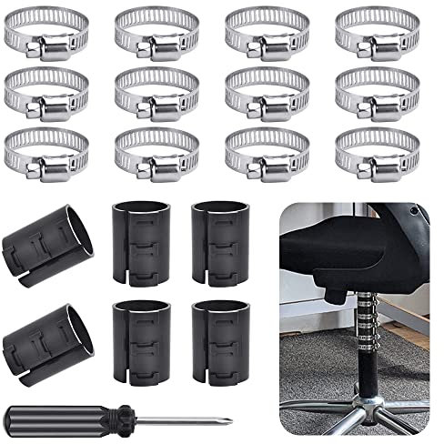 KBNIAN 12 PCS Abrazaderas Metalicas para Tubos Abrazadera Manguera Ajustable 25-28mm, 6 PCS Tope para Sillas Oficina, Abrazaderas de Manguera de Acero Inoxidable con Destornillador para Sillas