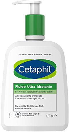 Cetaphil Fluido Ultra Idratante, Crema Viso e Corpo, per Pelle con Secchezza Persistente e Sensibile, Idrata Fino a 48 Ore, Senza Profumo, Formato 470 ml