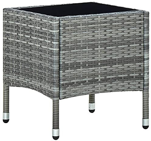 Makastle Garten Couchtisch mit Glasplatte Witterungsbeständig Gartentisch Beistelltisch Balkontisch Teetisch Terrassentisch Loungetisch Gartenmöbel, Grau 40x40x45 cm Poly Rattan