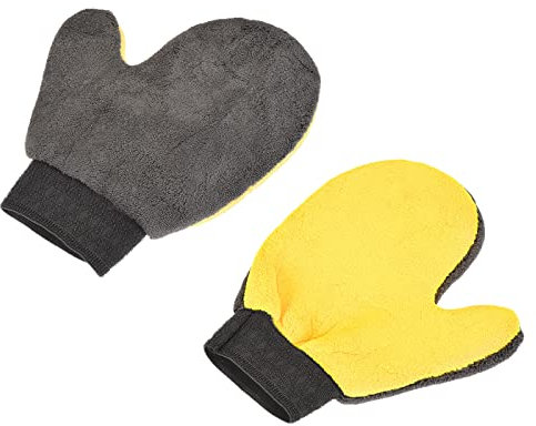 M METERXITY 3 Pack Cleaning Mitten - Microfiber Gloves Wash Dishes, Clothes & Shutters, Apply to House Cleaning (9 x 7.87 Inches, Grey & Yellow)