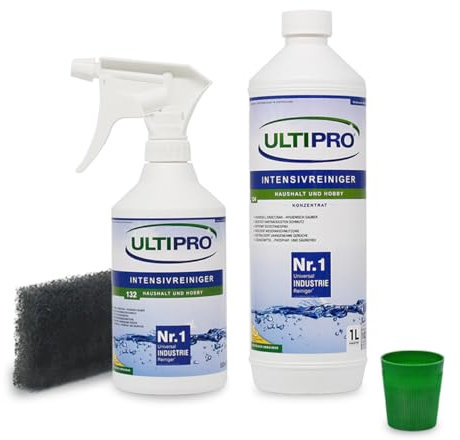 Universalreiniger Konzentrat 1L Set – Allzweckreiniger für Haushalt, Werkstatt & Garten | mit 500ml Leersprüher & Schwamm | Fettlöser, Nikotinlöser, biologisch abbaubar von Ultipro