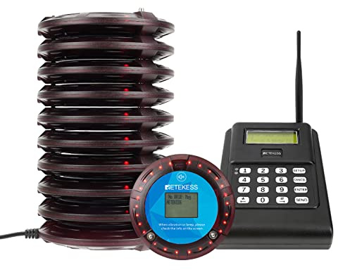 Retekess TD166 Pager Rufsystem mit Text, Pager Große Reichweite, 10 Pagers | für Logistik, Fabriken, Restaurant, 5000M, Kompatible Software, 550-mAh-Akku, An Computer und Tastatur Anschließbar