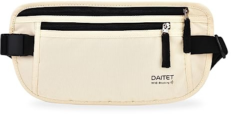 RFID Blocking Money Belt for Men Women, Slim Fanny Pack for Travel，Running,Conceal Waist Wallet for Passport Holder,Phone,Cash(Cream White)