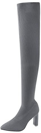 boseucn Stiefeletten Damen mit Absatz, Damen Stiefeletten mit Absatz Trichterabsatz High Heels Stiefel Overknee Stricken Einfarbig Spitz Langschaft Winterstiefel Casual Herbst Winter Frauen