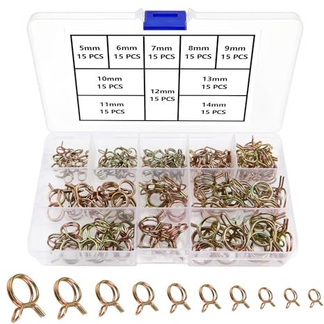 YIXISI 150 Pièces 5-14mm Clip à Ressort Tuyau, Clip à Ressort Tuyau Collier Serrage, Collier Serrage Durite Essence, Durite Essence Serre-joints à Tuyaux, pour Moto Scooter ATV (10 Tailles)