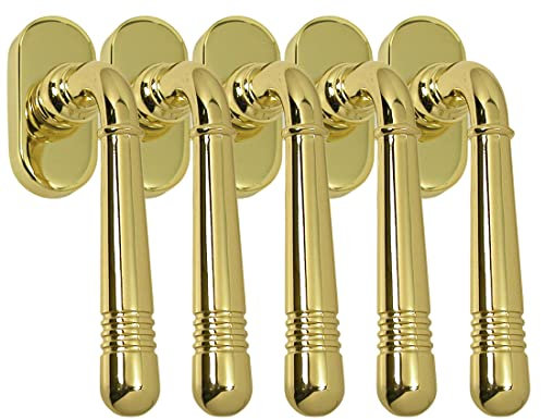 Massiv Messing Fenstergriff Set 5 x FG Helena Prime 0330 Messing poliert Fensterbeschlag