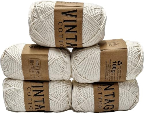 5 x Cream Vintage Cotton 100g Crochet & Knitting Yarn/Wool