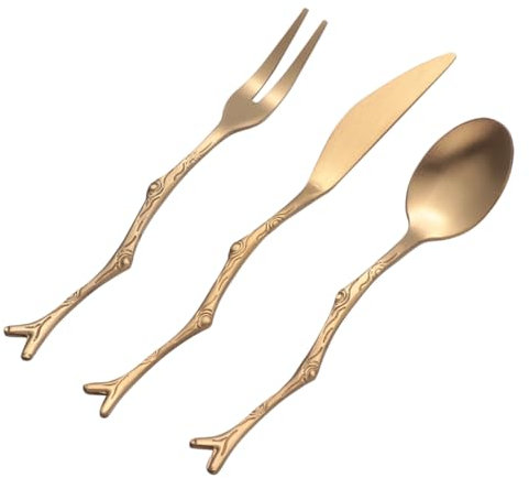 Vintage Zweig Obstgabel 3 Stück aus Edelstahl in Gold