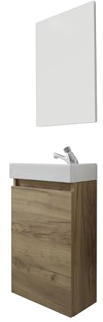 trendteam smart living - Champ - kompaktes Badmöbel-Set (WBU + Waschbecken + Spiegel) - Artisan Eiche - (BxHxT) 40 x 60 x 21/39 x 60 x 2 cm - Kratzfest | Inkl. Keramik-Waschbecken & Floatglas-Wandspiegel · Nassraumgeeignet · 1 Tür