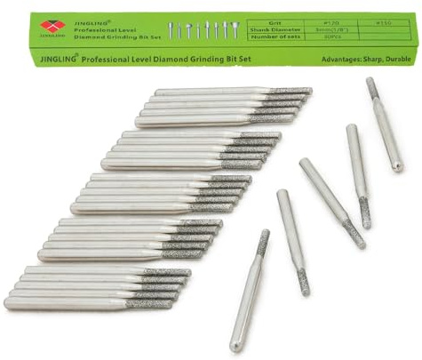 JINGLING 2mm Diamond Drill Bits for Stone Ceramic Glass 1/8 Shank Lapidary Supplies Kit Jewelry Making Tool for Dremel Pack of 30Pcs
