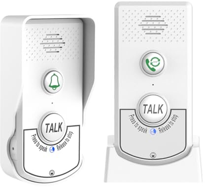 2 Way Wireless Intercom Doorbell, Voice Intercom Doorbells, Portable Handheld Intercomunicador Doorbell System Wireless for Home Security, Classroom, Hotel, Hospital, Business (White)